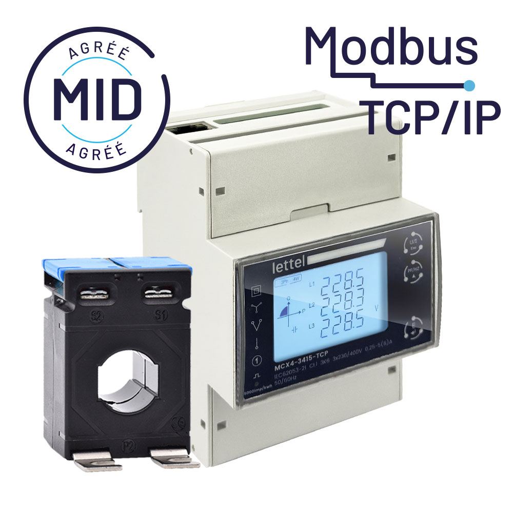 Compteur d’énergie Modbus TCP/IP MID avec transformateurs de courant